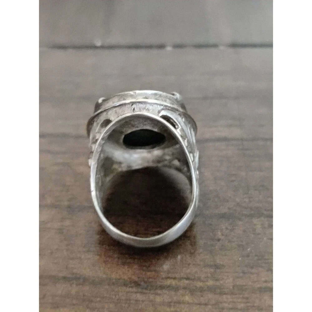 Vintage Coin Silver Abalone Statement Ring Great Details Sz 8